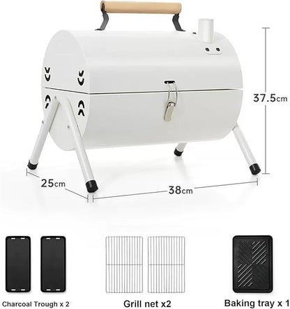 BBQ Barbecue Grill, Portable BBQ Charcoal Barbecue Grill, Barbecue Grill for Outdoor Camping Garden Picnic Trip Beach, with Handle,White