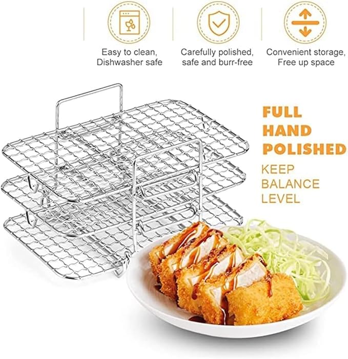 3 Layer Baking net Air Fryer Rack fit for 304 Stainless Steel Multi Layer Dehydrator Rack Toast Rack Accessories Crisp Lid Air Fryer 4.2qt Above
