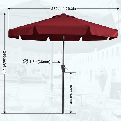 MASTERCANOPY 9ft Patio Umbrella with Valance, Crank & Tilt, Burgundy | 8 ribs, UV/fade-resist, waterproof, vent, for garden/deck/yard/pool