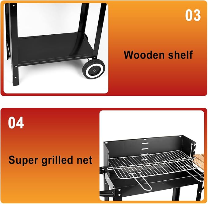 Charcoal Grills, Outdoor BBQ Grill with Side Table, Charcoal Grill with Wheels for Outdoor Grilling/Tabletop Cooking