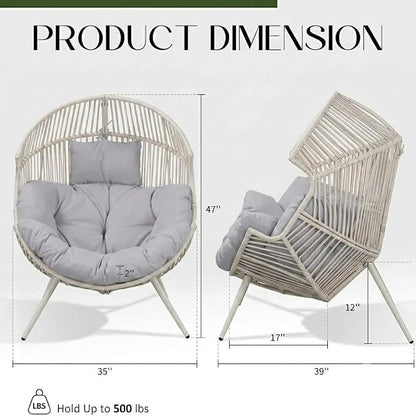 Shintenchi Egg Chair Outdoor with Cushion,Oversized Lounge Chairs,2 Pack | Patio Chair Light Gray,PE Rattan,Egg Seat for Indoor Outdoor Living Room Bedroom Outside Patio Backyard Balcony