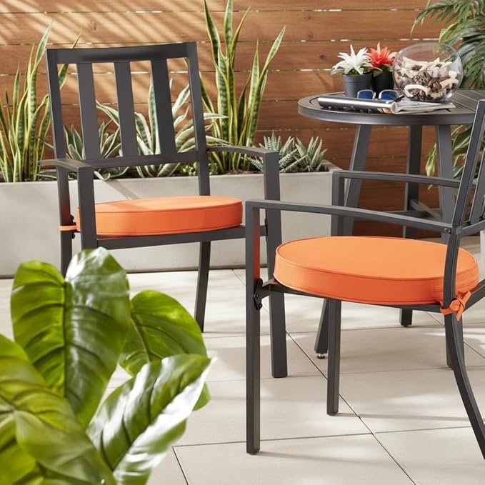 Set of 2 Outdoor 18 inch Round Patio Dining Chair Pads – Comfortable Fiber-Filled Seat Cushions with Ties, Reversible Polyester Fabric - Rust