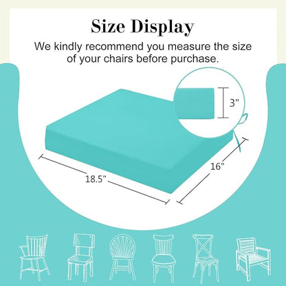 Cozyide Outdoor Chair Cushions, Waterproof Patio Seat Cushions with Adjustable Straps, Square Corner Patio Chair Cushions for Garden, Teal, 18.5x16x3 Inch (Pack of 4)