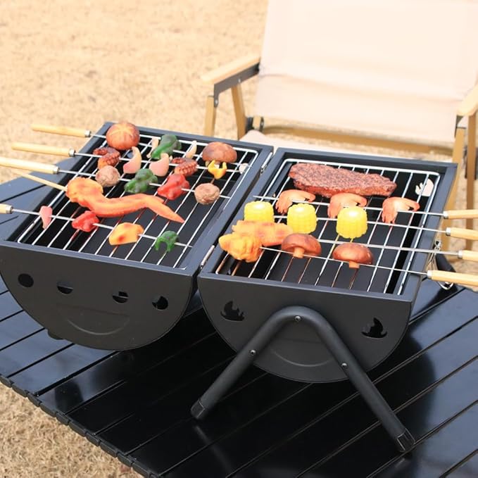 Portable Charcoal Grill with, Small Tabletop Barbecue Grill for Outdoor Camping Backyard Party BBQ Cooking, Extra Thick Steel & Heavy Duty, Innovative Design & Easy Assembly