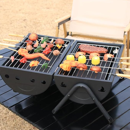 Portable Charcoal Grill with, Small Tabletop Barbecue Grill for Outdoor Camping Backyard Party BBQ Cooking, Extra Thick Steel & Heavy Duty, Innovative Design & Easy Assembly