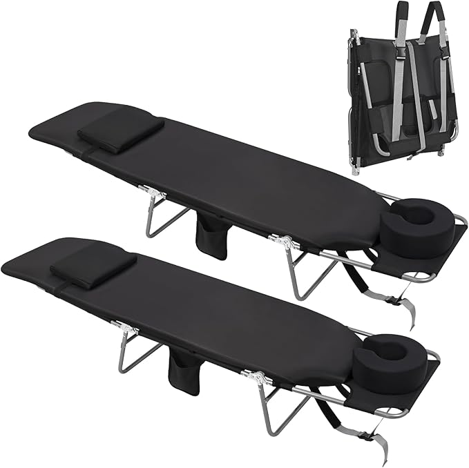 3 in 1 Women Comfort Backpack Tanning Beach Chair with Face Hole & Cushion | Portable Folding Lounge Sun Chair for Adults Outside Reading Sunbathing Poolside | Reclining 6 Position | 2 Pack