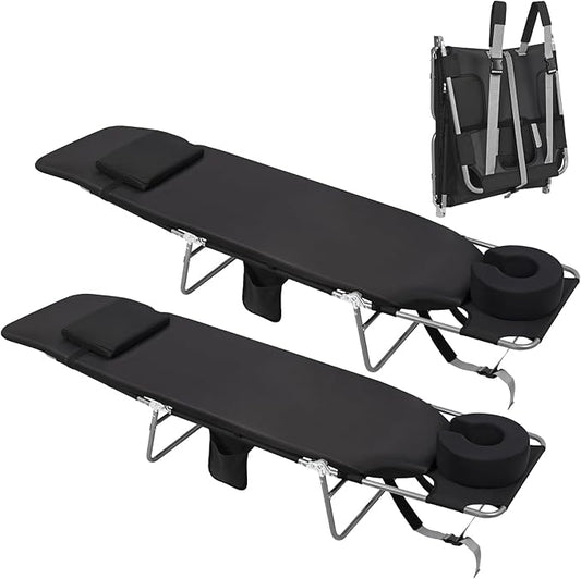3 in 1 Women Comfort Backpack Tanning Beach Chair with Face Hole & Cushion | Portable Folding Lounge Sun Chair for Adults Outside Reading Sunbathing Poolside | Reclining 6 Position | 2 Pack