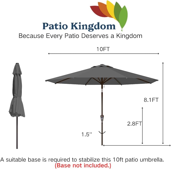 10FT Patio Umbrella Outdoor Market Umbrella with Crank and Tilt, 8 Flexible Fiberglass Ribs, UV-Resistant Waterproof Canopy for Patio, Deck, Garden, Backyard, Gray