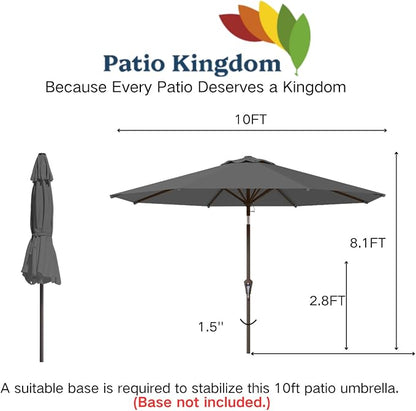 10FT Patio Umbrella Outdoor Market Umbrella with Crank and Tilt, 8 Flexible Fiberglass Ribs, UV-Resistant Waterproof Canopy for Patio, Deck, Garden, Backyard, Gray