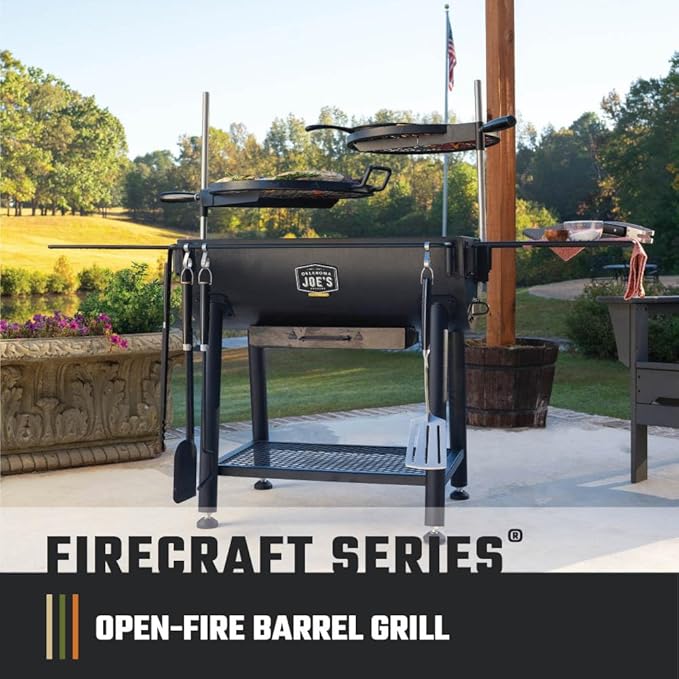 Oklahoma Joe's Firecraft Series Modular Open Fire Barrel Charcoal Grill with 480 sq. in. Cooking Area in Black & Custom-Fit Cover Bundle