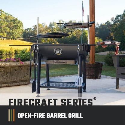 Oklahoma Joe's Firecraft Series Modular Open Fire Barrel Charcoal Grill with 480 sq. in. Cooking Area in Black & Custom-Fit Cover Bundle
