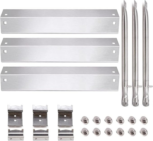Criditpid Grill Replacement Parts for Chargriller 5050, 5650, 3001, 3030, 5072, 3008, 4000, 5252, 5050 Grill Models, Stainless Steel Heat Plates, Burner Tubes, Hanger Brackets for Chargriller.