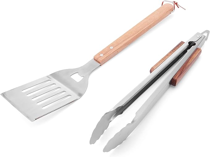 Farberware BBQ Wood Tools, Set of 2, Wood and Stainless Steel