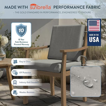 California Umbrella Outdoor Dining Chair, Set of 4 Patio Seat Cushions, 20 x 40 Inch, Premium Outdoor Memory Foam, Fade Resistant, Sunbrella Fabric, Fabric Ties, Granite