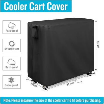 Kingling Cooler Cart Cover for Keter 89.8 Quart Patio Cooler Cart, Waterproof Outdoor Cooler Cart Cover for Rolling Ice Chest Cooler with Wheels, Backyard, Grill Table, Black - 38''L x24''W x35''H