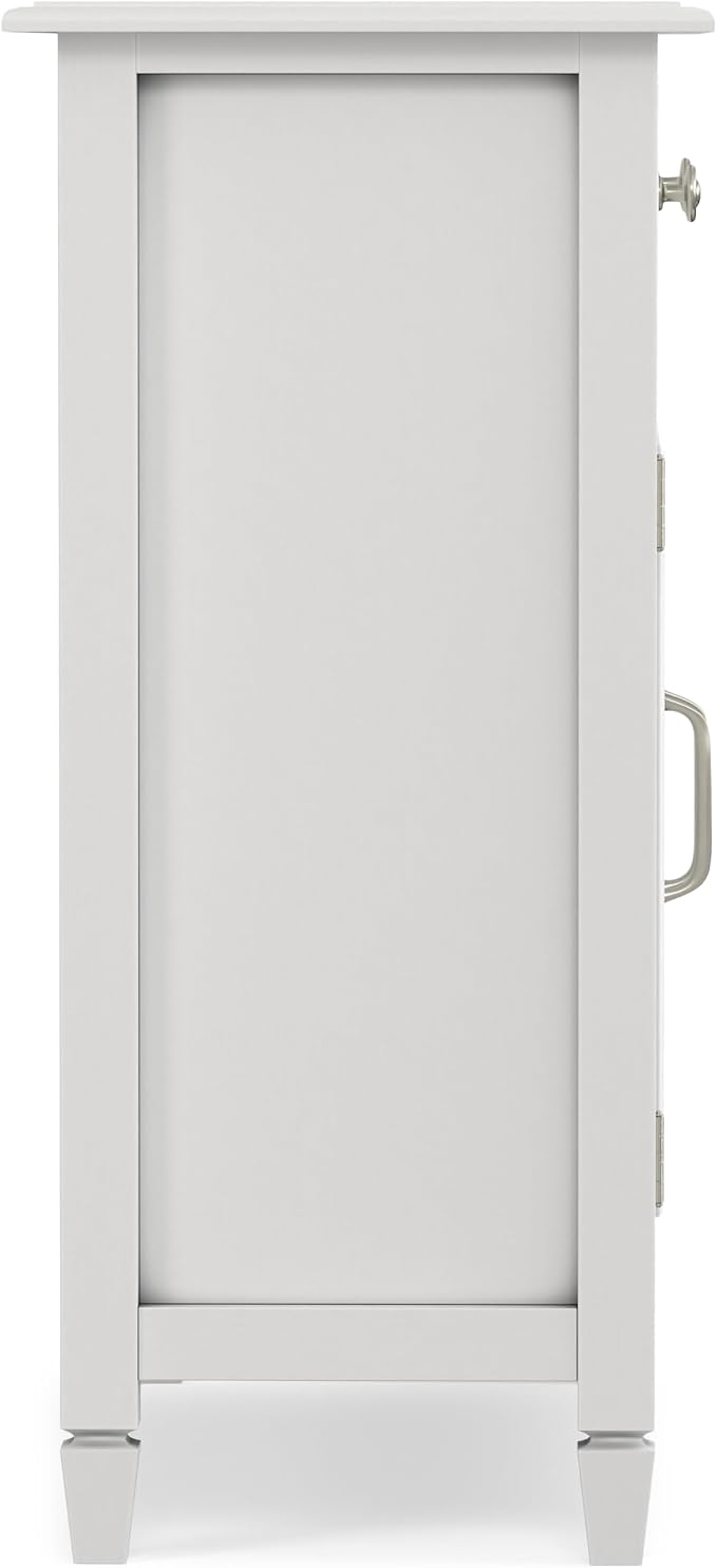 SIMPLIHOME Connaught 40" Wide Solid Wood Storage Cabinet in White | Traditional slim entryway and living room organizer for hats, gloves, shoes and keys with space-saving storage design.