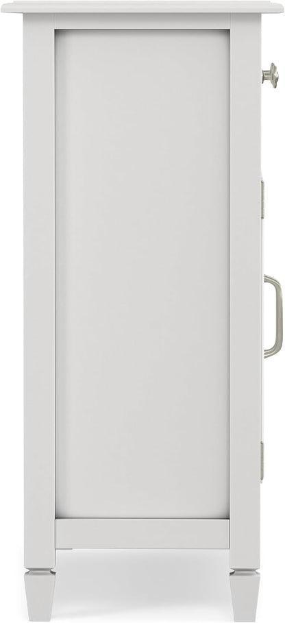 SIMPLIHOME Connaught 40" Wide Solid Wood Storage Cabinet in White | Traditional slim entryway and living room organizer for hats, gloves, shoes and keys with space-saving storage design.