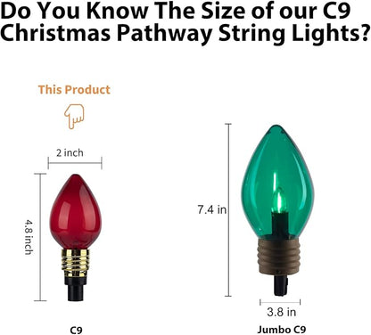 Brightown C9 Christmas Pathway Lights Outdoor-17.4 Ft 10 Lights C9 Walkway Lights Waterproof for Ground Sidewalk Driveway Yard Outdoor Christmas Decorations