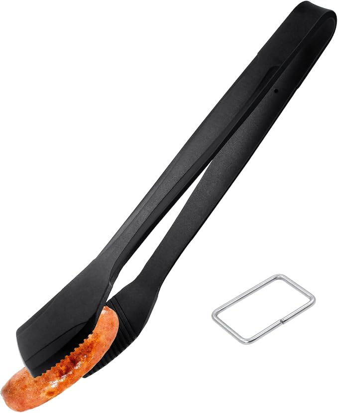 Silicone BBQ Tongs, Stainless Steel Clamp for Grilling & Salad | 11" silicone kitchen tongs, stainless steel BBQ clamp, multipurpose for bread, steak, fish & salad, heat-resistant & non-slip
