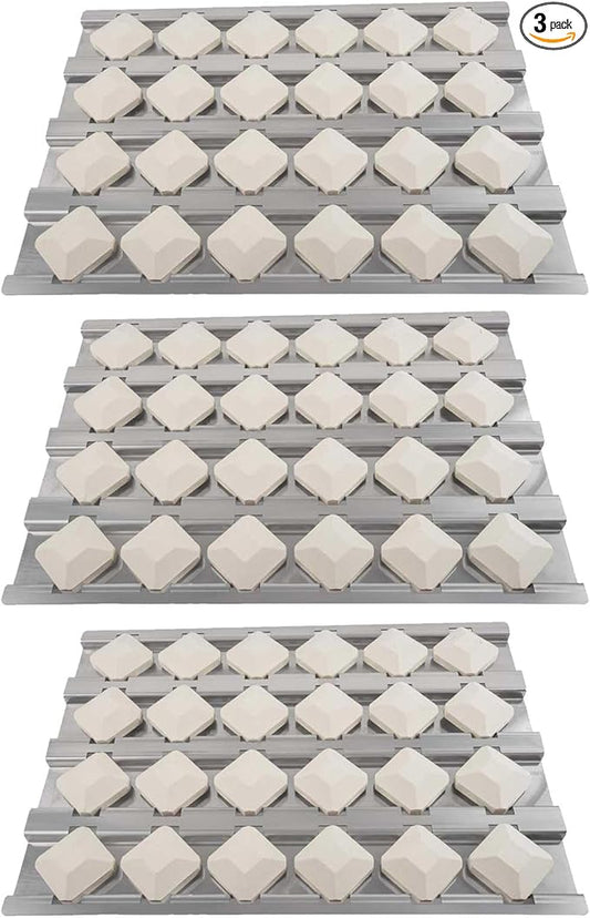 BBQ Future Grill Replacement Parts for Alfresco Gas Grill, Ceramic Briquettes Tray for Alfresco ALX2-30, ALX2-42, ALX2-56 Series Gas Grills, Heat Plate with 24pcs Ceramic Briquettes, 3 Pack