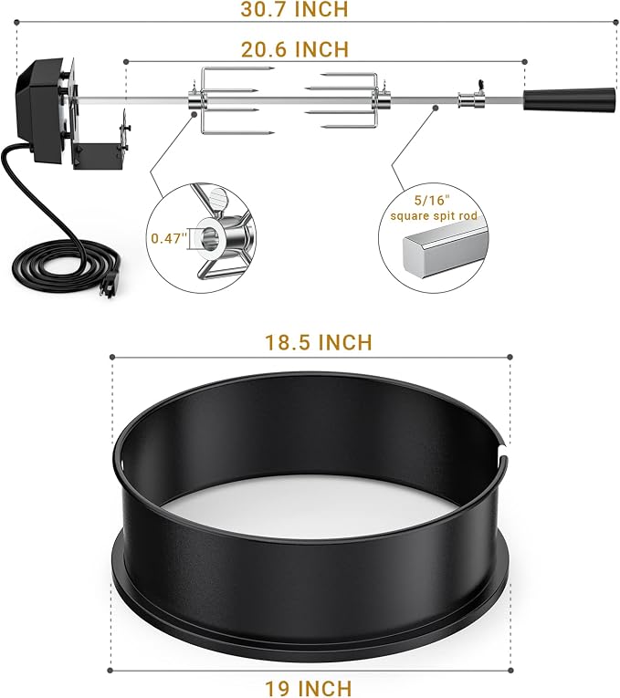 onlyfire Rotisserie Ring Kit for Weber 18" Kettle Charcoal Grills | Chrome Plated Steel Material, Turns Your Kettle Into A Chicken Roaster