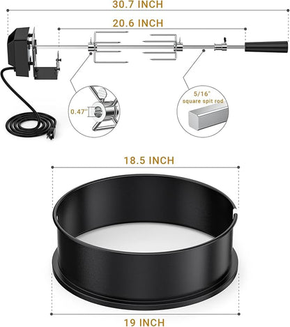onlyfire Rotisserie Ring Kit for Weber 18" Kettle Charcoal Grills | Chrome Plated Steel Material, Turns Your Kettle Into A Chicken Roaster