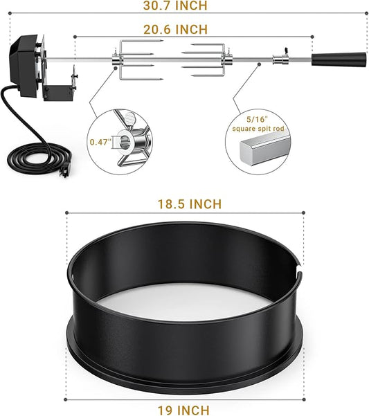 onlyfire Rotisserie Ring Kit for Weber 18" Kettle Charcoal Grills | Chrome Plated Steel Material, Turns Your Kettle Into A Chicken Roaster