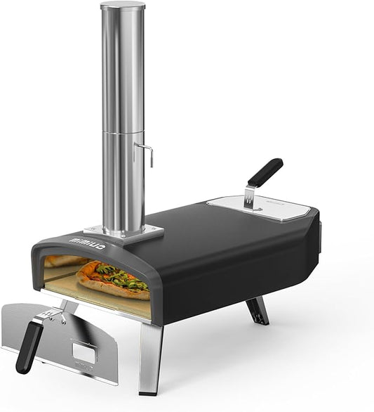Mimiuo Outdoor Pizza Oven 12“ Wood Charcoal Fired Pizza Oven with Square Pizza Stone, Portable Pizza Stove for Outside Backyard Camping Picnics