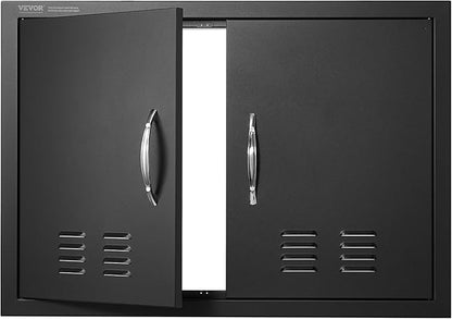 VEVOR BBQ Access Door, 30W x 21H Inch Double Outdoor Kitchen Door, Cold Plate Flush Mount Door, Wall Vertical Door with Handles and Ventss, for BBQ Island, Grilling Station, Outside Cabinet