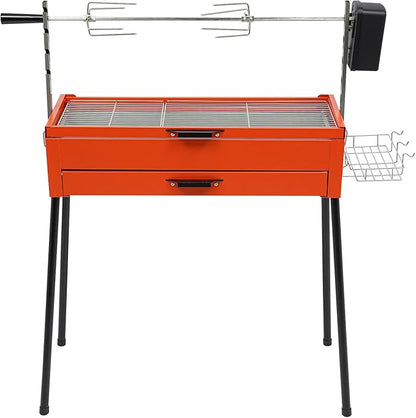 10-inch Height Portable Charcoal Grill, Portable Barbecue Grill, Rectangular Rotisserie Grill, Stainless Steel Foldable Camping BBQ Grill with Detachable Table with 44 lbs Load-capacity