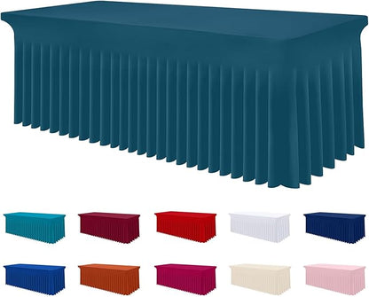 Smiry Spandex Elastic Fitted Table Cloth Skirt for 6FT Rectangle Table | Stretch Washable Table Cloth, Banquet Table Cover for Wedding, Party, Indoor & Trade Shows, (Peacock Blue, 72Lx30Wx30H)