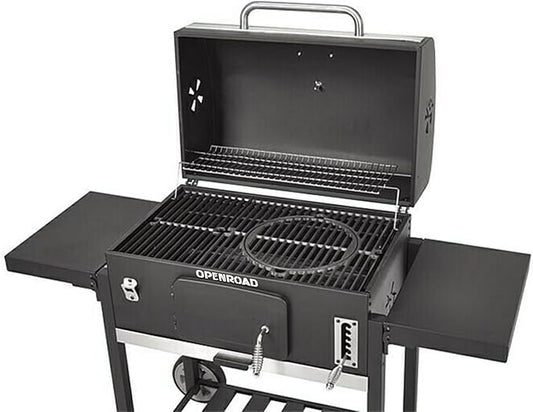 OPENROAD Charcoal Grill with Two Side Tables – Large, Heavy-Duty BBQ Smoker for Outdoor Picnics, Backyards, Patios, and Parties, Black