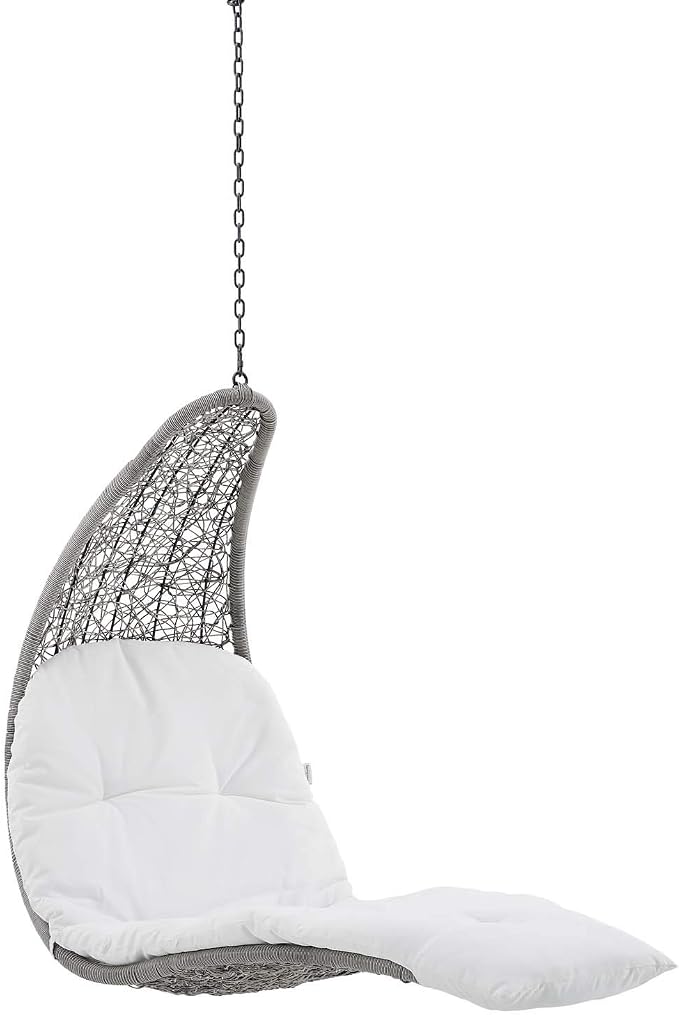 Modway Landscape Wicker Rattan Outdoor Patio Porch Chaise Lounge Hanging Swing Chair in Light Gray, White