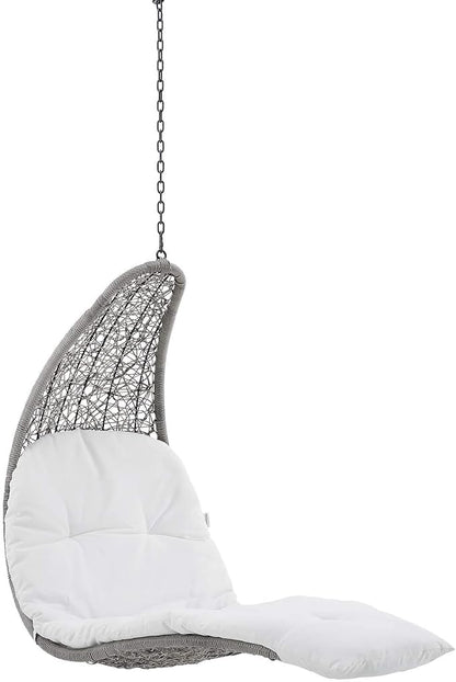Modway Landscape Wicker Rattan Outdoor Patio Porch Chaise Lounge Hanging Swing Chair in Light Gray, White