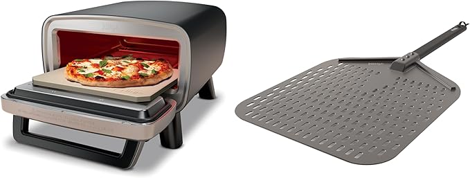 Ninja | Outdoor Pizza Oven with 19.5" Perforated Pizza Peel | Includes 12" Pizza Stone & 12" Bake Pan | 5 Pizza Presets Neapolitan, Thin Crust, New York, Pan & Custom | 700F Max Temp | Electric