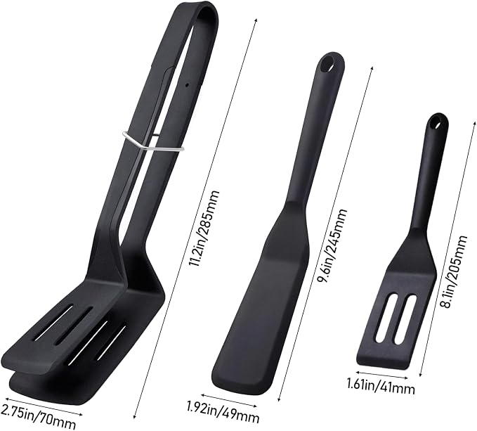 KIBBEH 3-Pack Silicone Slotted Spatula Set BBQ Clamp for Grilling | 3-pack silicone slotted spatula set, heat-resistant BBQ clamp for bread, steak, fish, salad, durable & non-stick