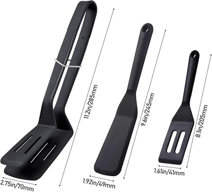 KIBBEH 3-Pack Silicone Slotted Spatula Set BBQ Clamp for Grilling | 3-pack silicone slotted spatula set, heat-resistant BBQ clamp for bread, steak, fish, salad, durable & non-stick