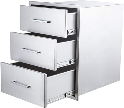 GarveeTech Outdoor Kitchen Drawers, 17x24 in Stainless Steel BBQ Drawer, Flush Mount Built-in 3-Drawer for Outdoor Kitchen Island & BBQ Islands, Silent, Fully Assembled, 17 in W x 18 in D x 24 in H