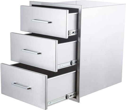 GarveeTech Outdoor Kitchen Drawers, 17x24 in Stainless Steel BBQ Drawer, Flush Mount Built-in 3-Drawer for Outdoor Kitchen Island & BBQ Islands, Silent, Fully Assembled, 17 in W x 18 in D x 24 in H