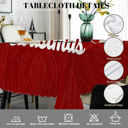 Swono Merry Christmas Tablecloths Flying Xmas Reindeer Floral Red Kitchen Dinning Tabletop Decoration, Polyester Table Cover for Indoor Outdoor 50x72 Inch Tablecloth