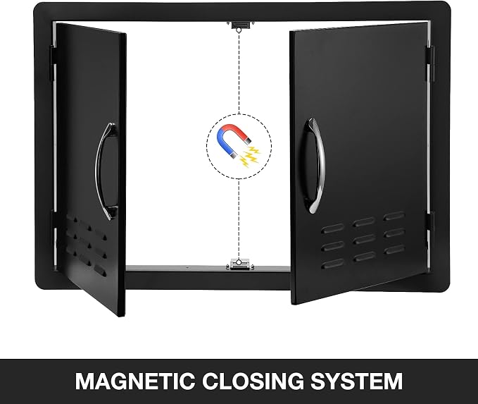 Stanbroil Outdoor Kitchen Doors BBQ Access Door 30" W x 21" H - Wall Construction Double Door Flush Mount for BBQ Island, Grilling Station, Outside Cabinet - Black