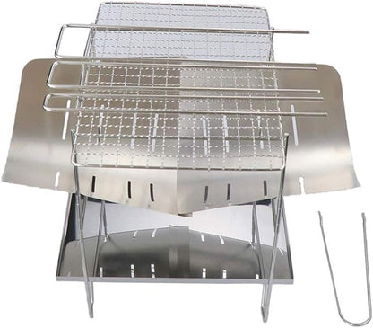 Barbecue Desk Outdoor Barbecue Grill Campfire Stove Stainless Steel Folding Grill Camping Picnic Burning Stove BBQ Charcoal Stove Tabletop Barbecue