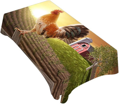 TKS MITLAN Rooster Decorative Rectangle Tablecloth Sunrise Rooster Hen Farm Fence Polyester Table Cloth Kitchen Cover for Dining BBQ Picnic Coffee Table 60 x 84 Inch 6-8 Seats