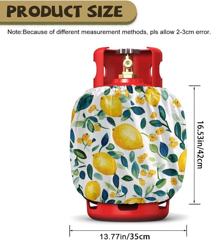 Propane Tank Covers 20lb Watercolor Lemon Outdoor Heavy Duty Waterproof Windproof Gas Tank Cylinder Cover with Elastic Brand, Dress up Your Gas Grill, Fits Standard 20lb Cylinder