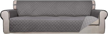 PureFit Reversible Quilted Couch Covers for Dogs Sofa Cover 4 Seater 88" | Gray/Light Gray, Water Resistant Couch Protector, Washable Pet Couch Cover with Non Slip and Elastic Straps For Kids
