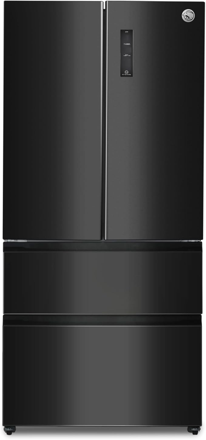 Commercial Cool 18.9 Cu. Ft. French Door Refrigerator, 33 Inch Wide Refrigerator with 2 Bottom Mount Freezer Drawers, Frost Free, LED Lighting, Digital Temperature Control, CCRF1890KB, Black | 33 Inch Wide Refrigerator with 2 Bottom Mount Freezer Drawe...