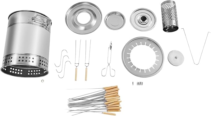 Portable Smokeless BBQ Charcoal Grill 20 Skewers, Stainless Steel Compact Barrel Grill Outdoor Indoor Camping Smokeless Charcoal Barbecue Grill BBQ Grill Cooking Set (30 * 34cm/11.8 * 13.4in)