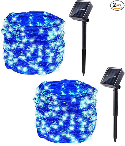 Lomotech Solar Fairy Lights Outdoor, 2 Pack Total 66ft 200 LED,Blue | Solar String Lights Waterproof 8 Modes Twinkle Lights for Outdoor, Patio, Garden, Yard, Party, Wedding, Tree Decoration