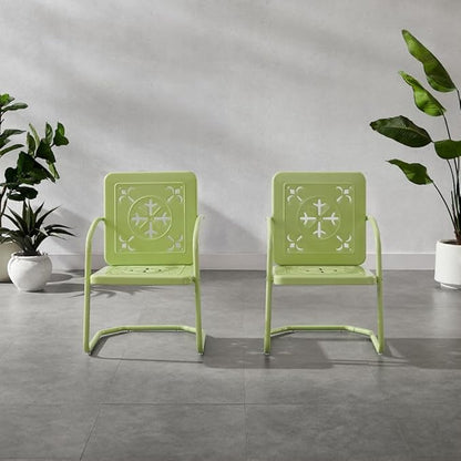 Crosley Furniture Azalea 2-Piece Outdoor Chair Set, Vintage Retro Metal Patio Chairs for Dining, Porch, Deck, Key Lime Gloss
