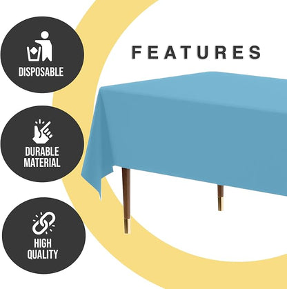 Exquisite 66% Thicker Premium Plastic Table Cloth Rectangle Table Cover 0.5 Mil 24 Pack Sky Blue Table Cloth 54 Inch x 108 Inch Disposable Tablecloth Won't Tear Easily Like Cheap Thin Brands